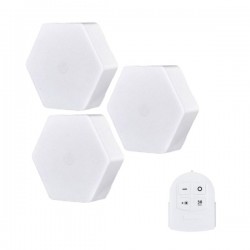 Ασύρματα Σποτάκια LED Εξάγωνα 3 Τεμαχίων Με Τηλεχειριστήριο Για Εσωτερικούς Χώρους