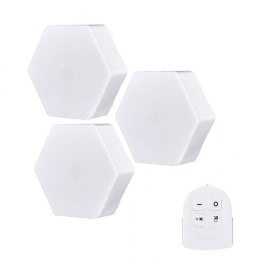 Ασύρματα Σποτάκια LED Εξάγωνα 3 Τεμαχίων Με Τηλεχειριστήριο Για Εσωτερικούς Χώρους