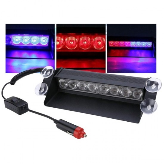 Φώτα 8 LED Strobe Αστυνομίας Μπλέ & Kόκκινο Για Παρμπρίζ Αυτοκινήτου