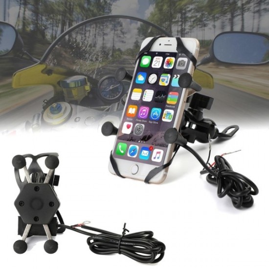 Μεταλλική Βάση Στήριξης Κινητού & Φορτιστής USB Για Μοτοσυκλέτα X-Grip CD3072