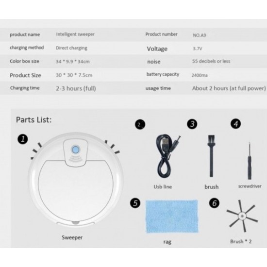 Έξυπνη Επαναφορτιζόμενη Ηλεκτρική Σκούπα Ρομπότ 3 Σε 1 Sweeping Robot Q65S