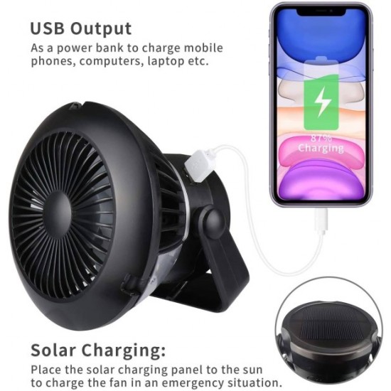 Ηλιακός Φορητός Ανεμιστήρας Camping Με LED Φώτα HM04U01T