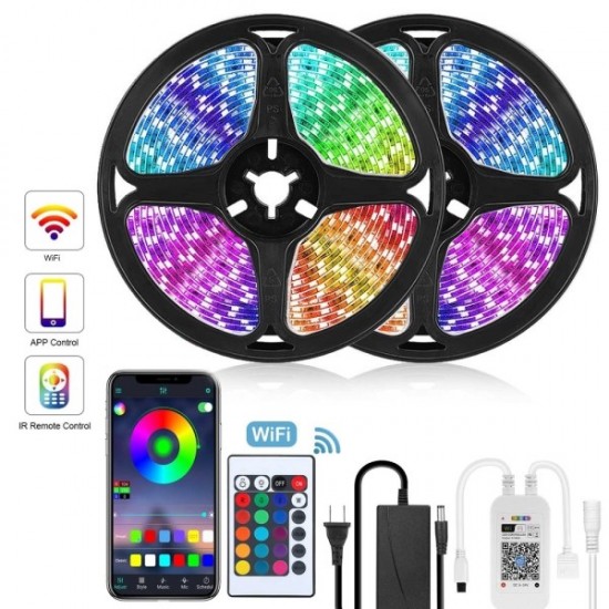 Σετ 2 Αδιάβροχες Αυτοκόλλητες Ταινίες WiFi Smart LED SMD5050 RGB 2x5m Aurora-X