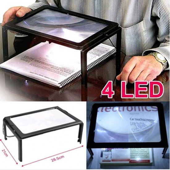 Μεγεθυντικός Φακός 3X/A4 Με Φωτισμό 4 LED Πολλαπλών Χρήσεων HandsFree Magnifier