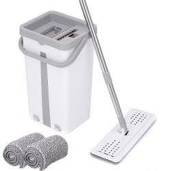 Σετ Επίπεδη Αυτοκαθαριζόμενη Σφουγγαρίστρα & Παρκετέζα Με Μικροϊνες Και Κουβά 2 Λειτουργιών KLE Flat Mop