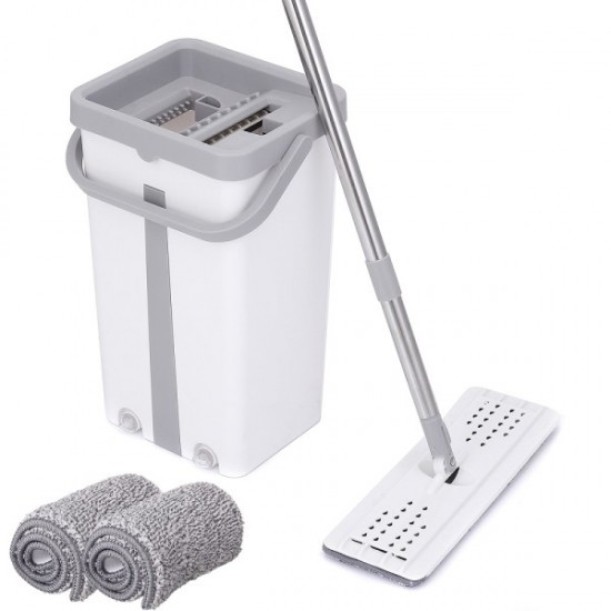 Σετ Επίπεδη Αυτοκαθαριζόμενη Σφουγγαρίστρα & Παρκετέζα Με Μικροϊνες Και Κουβά 2 Λειτουργιών KLE Flat Mop