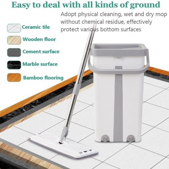 Σετ Επίπεδη Αυτοκαθαριζόμενη Σφουγγαρίστρα & Παρκετέζα Με Μικροϊνες Και Κουβά 2 Λειτουργιών KLE Flat Mop