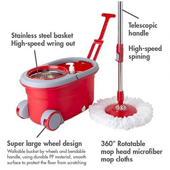 Σετ Κουβάς με Ρόδες και Ανοξείδωτο Κάδο με Διπλό Σύστημα Περιστροφής 360° και Σφουγγαρίστρα Περιστρεφόμενη – Liao 2-Way Drive Tornado Mop
