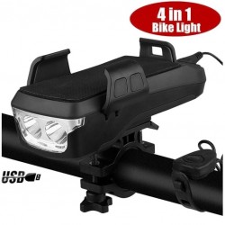 Επαναφορτιζόμενο Αδιάβροχο LED Φώς Ποδηλάτου με Κόρνα, Βάση Κινητού και Powerbank 4 σε 1 CK-2020