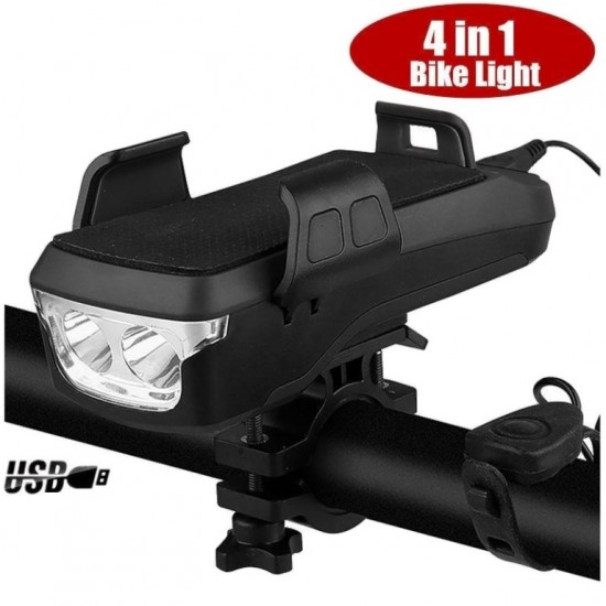 Επαναφορτιζόμενο Αδιάβροχο LED Φώς Ποδηλάτου με Κόρνα, Βάση Κινητού και Powerbank 4 σε 1 CK-2020