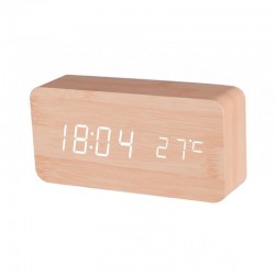 Επιτραπέζιο Wood LED Ψηφιακό Ρολόι με Ξυπνητήρι και Θερμόμετρο