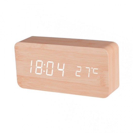 Επιτραπέζιο Wood LED Ψηφιακό Ρολόι με Ξυπνητήρι και Θερμόμετρο