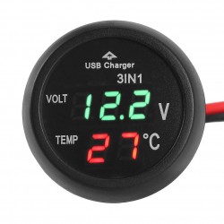 Φορτιστής-Βολτόμετρο-Θερμόμετρο Αυτοκινήτου 